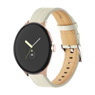 For Google Pixel Watch Grooved Genuine Leather Watch Band(White)