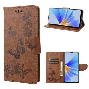For OPPO A17 Butterfly Embossed Horizontal Flip Leather Phone Case(Brown)