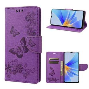 For OPPO A17 Butterfly Embossed Horizontal Flip Leather Phone Case(Purple)