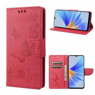 For OPPO A17 Butterfly Embossed Horizontal Flip Leather Phone Case(Red)