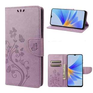 For OPPO A17 Butterfly Flower Pattern Leather Phone Case(Light Purple)