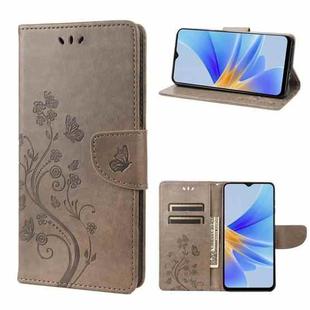 For OPPO A17 Butterfly Flower Pattern Leather Phone Case(Grey)