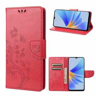 For OPPO A17 Butterfly Flower Pattern Leather Phone Case(Red)