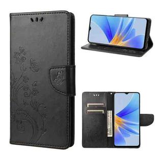 For OPPO A17 Butterfly Flower Pattern Leather Phone Case(Black)