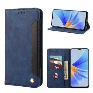 For OPPO A17 Skin Feel Splicing Leather Phone Case(Blue)