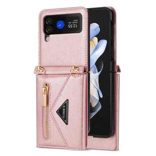 For Samsung Galaxy Z Flip4 N.BEKUS Side Zipper Folding Phone Leather Case(Pink)