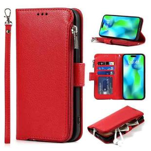 For iPhone 14 Pro Max Microfiber Zipper Leather Phone Case(Red)