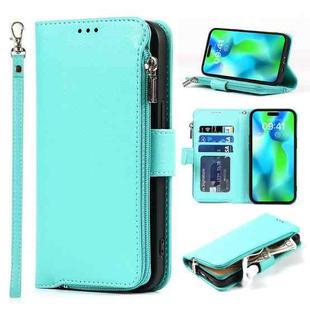 For iPhone 14 Pro Max Microfiber Zipper Leather Phone Case(Mint Green)
