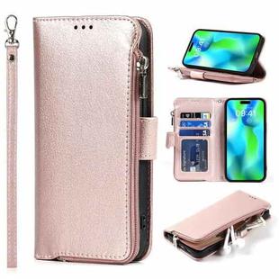 For iPhone 14 Pro Max Microfiber Zipper Leather Phone Case(Rose Gold)