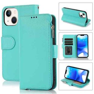 For iPhone 14 Microfiber Zipper Leather Phone Case(Mint Green)