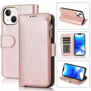 For iPhone 14 Microfiber Zipper Leather Phone Case(Rose Gold)