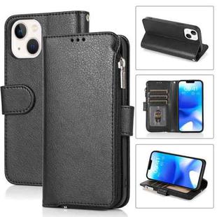For iPhone 14 Plus Microfiber Zipper Leather Phone Case(Black)