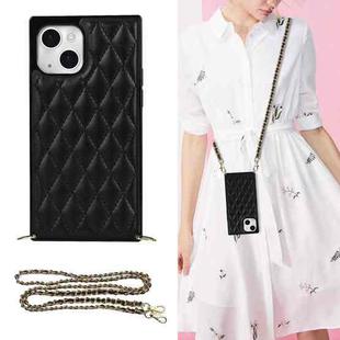 For iPhone 14 Crossbody Rhombic Microfiber Leather Phone Case(Black)