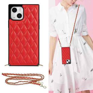 For iPhone 14 Crossbody Rhombic Microfiber Leather Phone Case(Red)