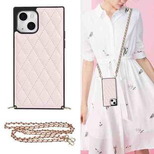 For iPhone 14 Plus Crossbody Rhombic Microfiber Leather Phone Case(Pink)