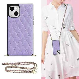 For iPhone 14 Plus Crossbody Rhombic Microfiber Leather Phone Case(Purple)
