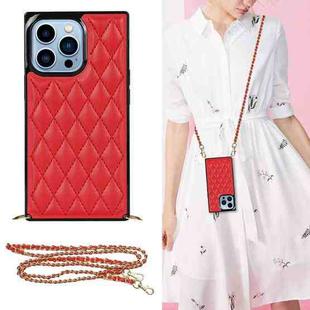 For iPhone 14 Pro Max Crossbody Rhombic Microfiber Leather Phone Case(Red)