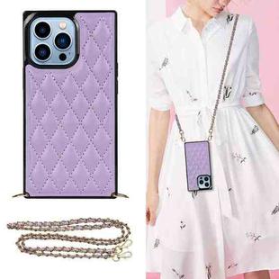 For iPhone 14 Pro Max Crossbody Rhombic Microfiber Leather Phone Case(Purple)