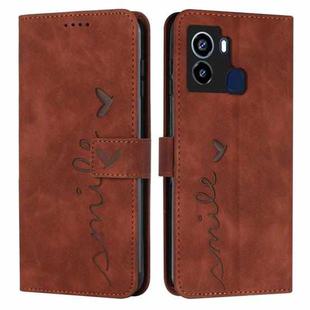 For Tecno Pop 6 Skin Feel Heart Pattern Leather Phone Case(Brown)