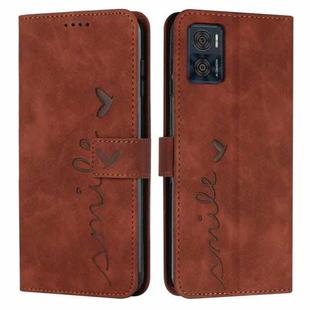 For Motorola Moto E22 / E22i Skin Feel Heart Pattern Leather Phone Case(Brown)
