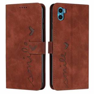 For Motorola Moto E22s 4G Skin Feel Heart Pattern Leather Phone Case(Brown)