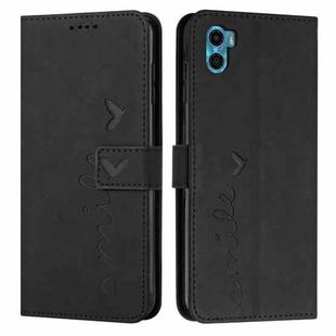 For Motorola Moto E22s 4G Skin Feel Heart Pattern Leather Phone Case(Black)