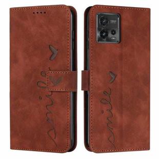 For Motorola Moto G72 Skin Feel Heart Pattern Leather Phone Case(Brown)