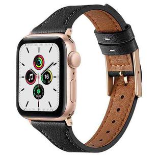 Genuine Leather Breathable Watch Band For Apple Watch Series 8&7 45mm / SE 2&6&SE&5&4 44mm / 3&2&1 42mm(Black)