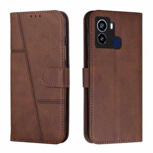 For Tecno Pop 6 Stitching Calf Texture Buckle Leather Phone Case(Brown)