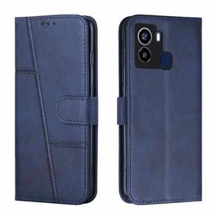 For Tecno Pop 6 Stitching Calf Texture Buckle Leather Phone Case(Blue)