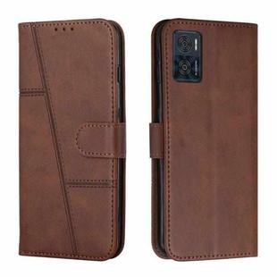 For Motorola Moto E22 / E22i Stitching Calf Texture Buckle Leather Phone Case(Brown)