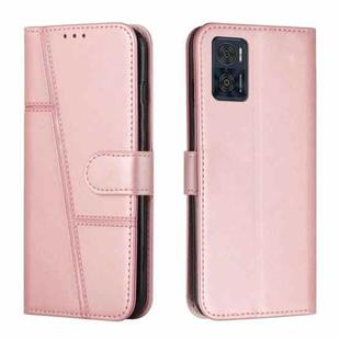 For Motorola Moto E22 / E22i Stitching Calf Texture Buckle Leather Phone Case(Rose Gold)