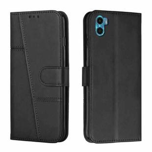 For Motorola Moto E22s 4G Stitching Calf Texture Buckle Leather Phone Case(Black)