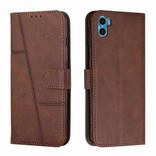 For Motorola Moto E22s 4G Stitching Calf Texture Buckle Leather Phone Case(Brown)