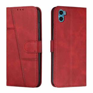 For Motorola Moto E22s 4G Stitching Calf Texture Buckle Leather Phone Case(Red)