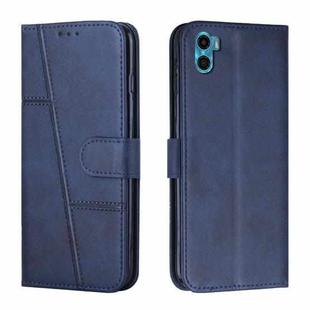 For Motorola Moto E22s 4G Stitching Calf Texture Buckle Leather Phone Case(Blue)