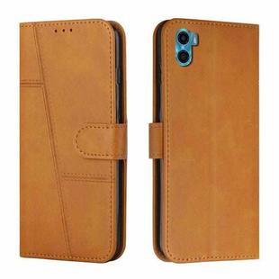 For Motorola Moto E22s 4G Stitching Calf Texture Buckle Leather Phone Case(Yellow)