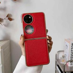 For Huawei P50 Pocket Nano Electroplating Cross Texture Genuine Leather Phone Case(Red)