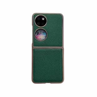 For Huawei P50 Pocket Nano Electroplating Cross Texture Genuine Leather Phone Case(Green)