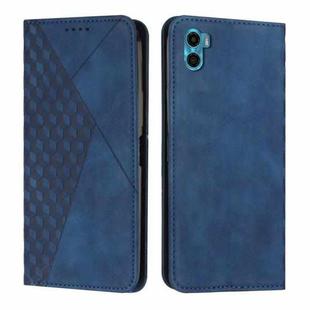 For Motorola Moto E22s 4G Diamond Pattern Skin Feel Magnetic Leather Phone Case(Blue)