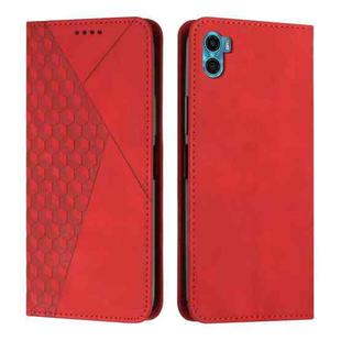 For Motorola Moto E22s 4G Diamond Pattern Skin Feel Magnetic Leather Phone Case(Red)