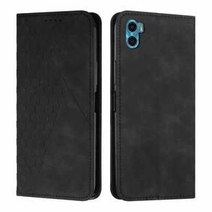 For Motorola Moto E22s 4G Diamond Pattern Skin Feel Magnetic Leather Phone Case(Black)