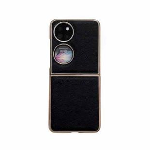 For Huawei P50 Pocket Nano Electroplating Genuine Leather Phone Case(Black)