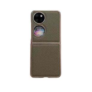 For Huawei P50 Pocket Nano Electroplating Litchi Texture Genuine Leather Phone Case(Grey)
