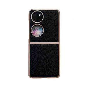 For Huawei P50 Pocket Nano Electroplating Litchi Texture Genuine Leather Phone Case(Black)