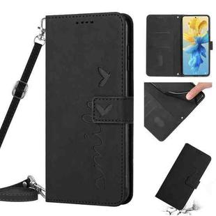 For Infinix Hot 12 Pro Skin Feel Heart Pattern Leather Phone Case with Lanyard(Black)