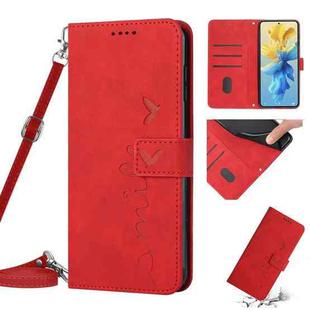 For Infinix Hot 20S Skin Feel Heart Pattern Leather Phone Case with Lanyard(Red)