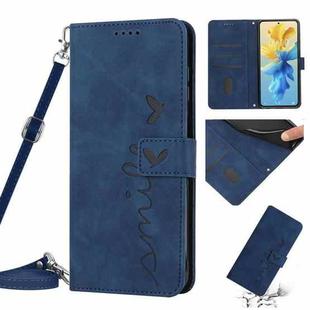 For Tecno Pop 6 Skin Feel Heart Pattern Leather Phone Case with Lanyard(Blue)