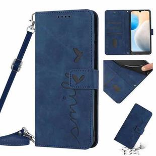 For Tecno Pop 6 Pro Skin Feel Heart Pattern Leather Phone Case with Lanyard(Blue)