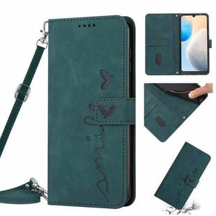 For Tecno Pop 6 Pro Skin Feel Heart Pattern Leather Phone Case with Lanyard(Green)